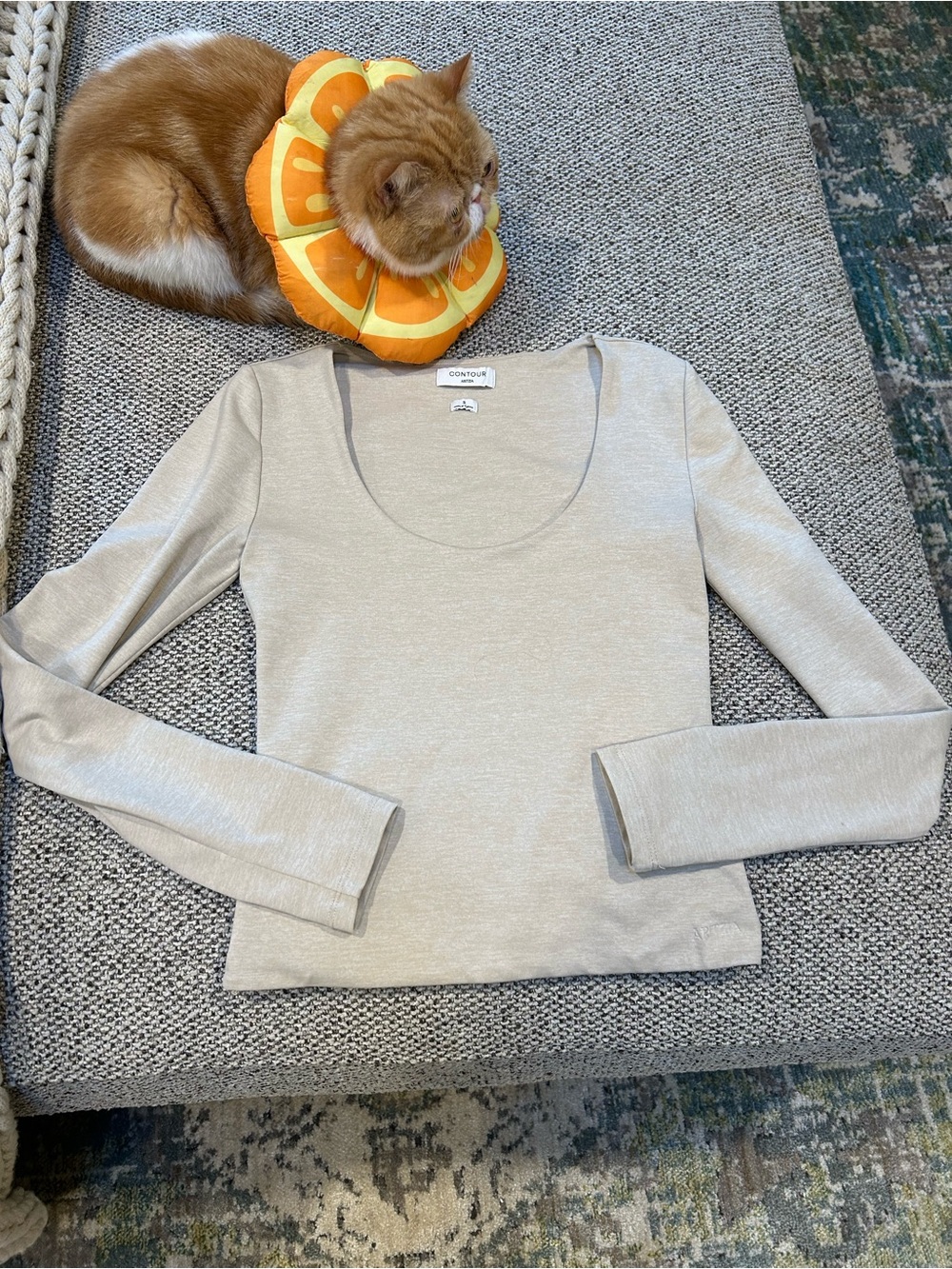 Aritzia Long Sleeve Scoop Neck Top - Beige